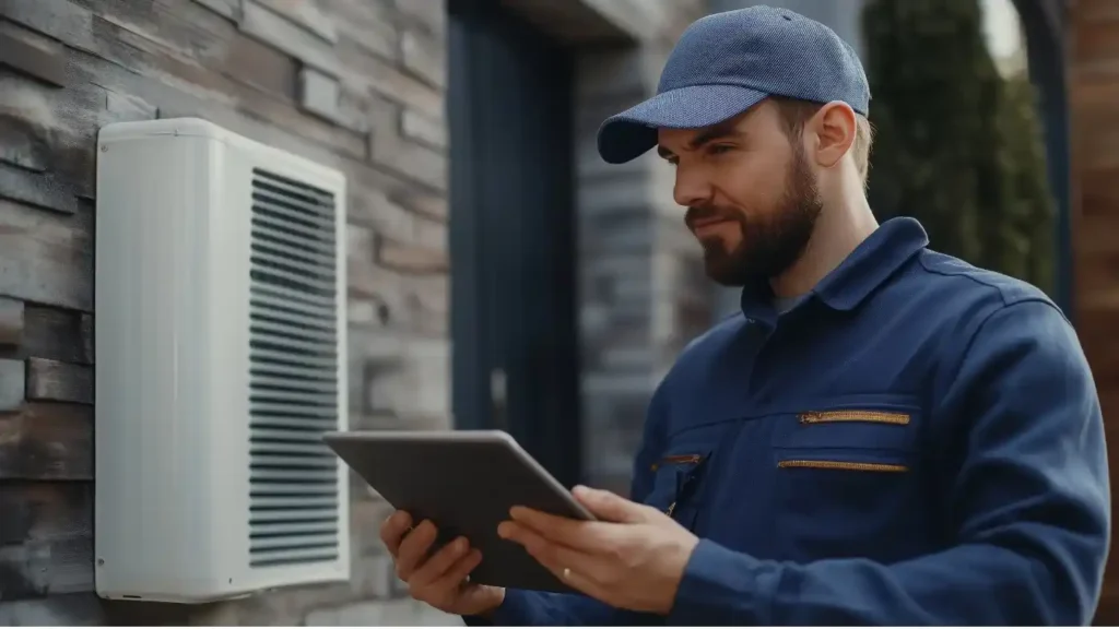 HVAC Web Design 4 HVAC specialist checking residential heating equipment